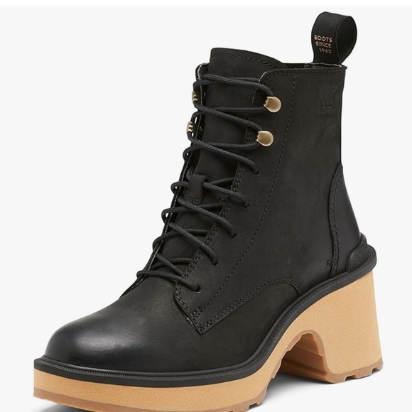 Sorel Shoes - Sorel woman’s Hi-Line Black and Tan Heeled Lace-Up Boots  waterproof size 10